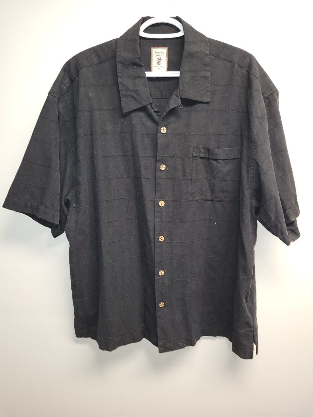 Jamaica Jaxx Men's Short Sleeve Button Up Shirt Large Black Island Resort
